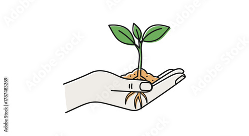 Nurturing a vibrant green seedling with roots and soil cradled gently in an open hand symbolizing growth and new beginnings, Generative AI