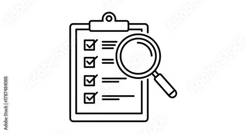 Detailed checklist review with magnifying glass symbolizing thorough analysis and precise examination for business success, Generative AI