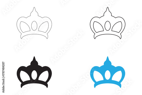 Regal Princess Tiara Crown Symbol vector icon, royal tiaras king and queen headpiece vector, silhouette and line art