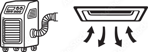 Outline Icons of Portable Air Conditioner and Ceiling Vent System