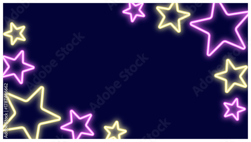 ポップで可愛い、星を散りばめたネオンフレーム背景 ピンクと黄色
