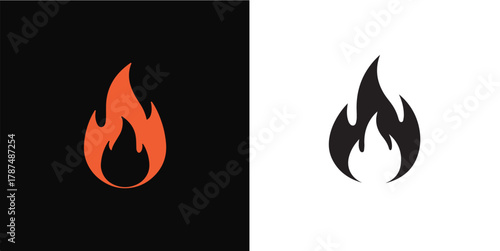 Clean Vector Flame Symbol Design with Contrasting Dark and Light Backgrounds