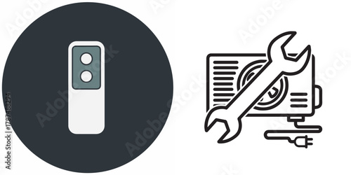 Simple Vector Icons for Air Conditioning Remote and Repair Service