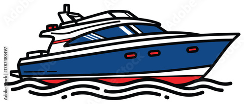 Cartoon Yacht Vector Illustration on White Background