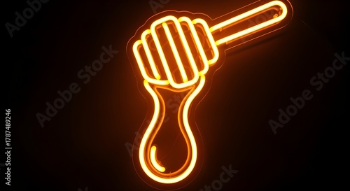 A creatively enhanced rephrasing of neon honey drip icon with thick glowing amber droplet, depicted with richer detail and a more artistic presentation.