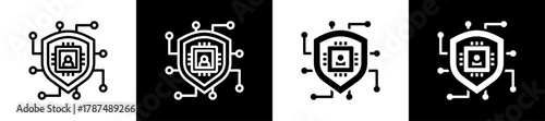 Cybersecurity Shield Line And Solid Icon In White And Glyph Background