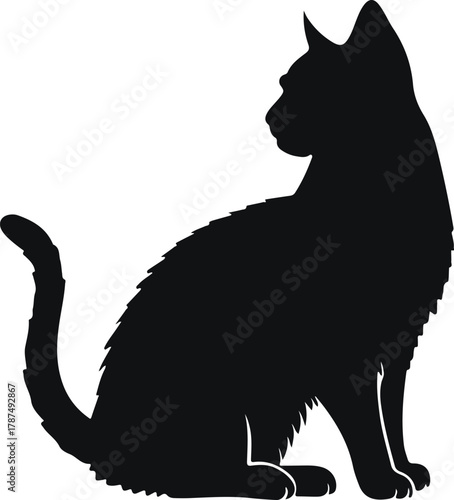 American Shorthair Cat Silhouette Vector Clipart Illustration