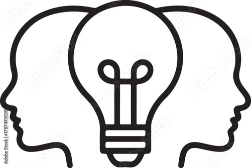Two heads and a lightbulb idea symbol