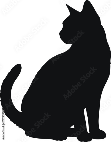 American Shorthair Cat Silhouette Sitting Pose Vector Illustration