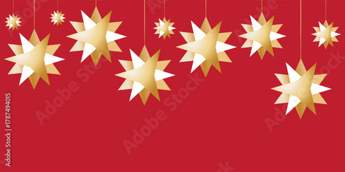 Red background gold star decoration used for Christmas celebration
