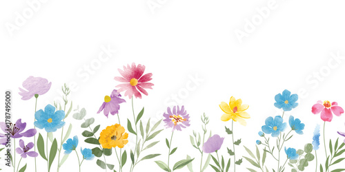 watercolor arrangements with small flower. Botanical illustration minimal style.