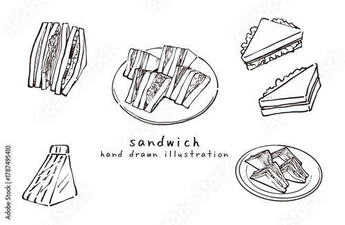サンドイッチの線画イラストセット