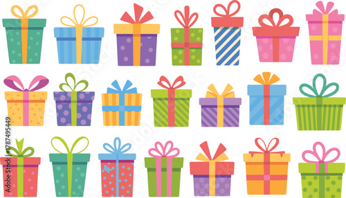 Colorful gift boxes, festive presents, holiday celebration, birthday surprise, decorative packaging, cheerful ribbons, party favors, Christmas gifts, anniversary presents, joyful wrapping