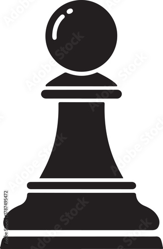 Black chess pawn icon with white highlight on white background game strategy