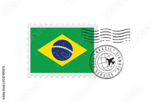Postage stamp Brazil. Rubber postal stamp Brazil. Vintage vector illustration in grunge style.