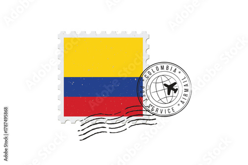 Postage stamp Colombia. Rubber postal stamp Colombia. Vintage vector illustration in grunge style.