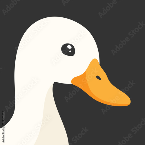 Cute white peeking duck head. Curious duck face. Vector illustration