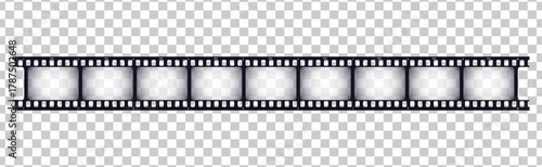 Realistic overlay of a long film strip on a transparent background. Film strip. Vector illustration