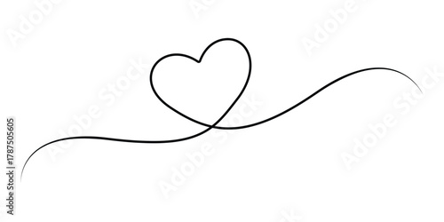Heart single line drawing symbol of love. Heart hand drawn illustration. Heart sign continuous line drawing. Single contour heart for love design. Single sketch heart. Symbol love. Pro illustration