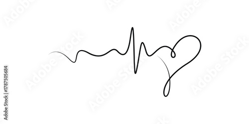 Single one line drawing of heartbeat line with a heart shape in the middle showing a symbol of love and a healthy lifestyle design vector illustration