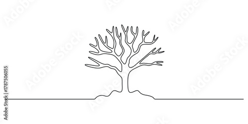 Continuous one line drawing of bare or winter tree minimalist single line art style vector illustration