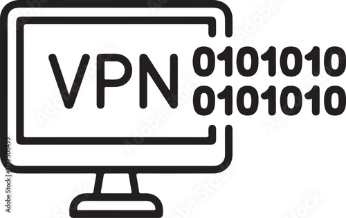 Computer screen displaying vpn and binary code data