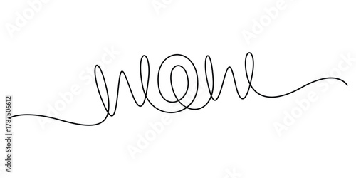 WOW" written in a single continuous line, a style of known as calligraphy lettering