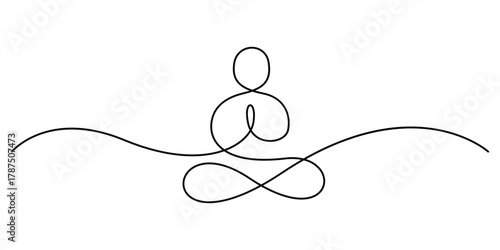 Continuous one line drawing of a person in a yoga or meditation pose vector illustration