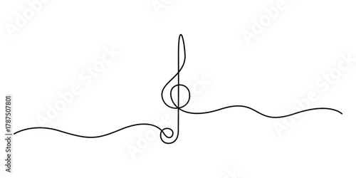 Continuous one line drawing minimalist style treble clef music notes vector illustration