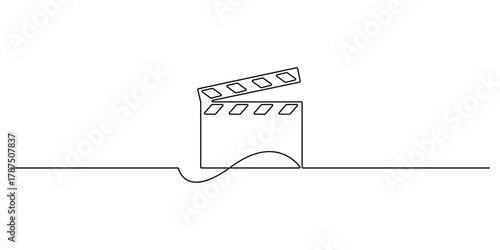 Clapper board continuous one line drawing illustration. Clapper board single line minimalist style vector illustration