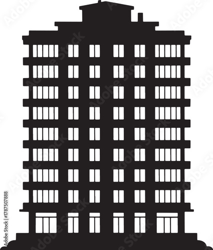 Apartment Building Silhouette With Multiple Floors on Transparent Background