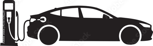 Electric car charging silhouette vector simple and modern transportation eco friendly energy