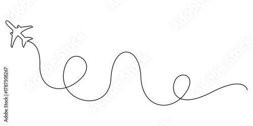 Airplane continuous one line drawing. Single line art airplane icon. Minimalist style line art travel concept vector illustration