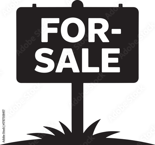 For Sale Signboard on Ground Silhouette Isolated on Transparent Backdrop Vector