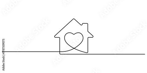 Continuous one line drawing of home  icon. Minimalist single line art style house or home. Vector illustration