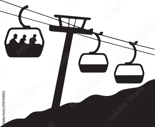 Ski lift silhouette illustration showing transportation on mountain in winter sport