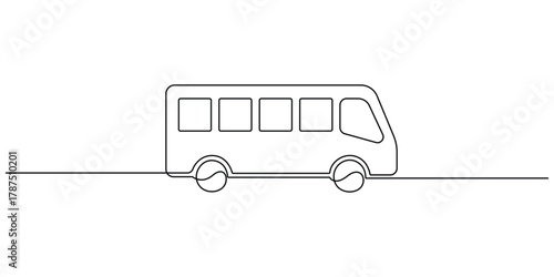 Continuous one line drawing of school bus. Minimalism style school bus illustration. Regularly used to transport students. Back to school concept isolated on white background. Vector illustration