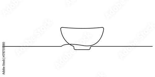 Plastic bowl minimalist continuous one line art in black on white vector illustration