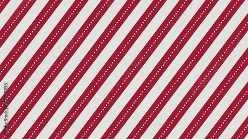 A repeating pattern of diagonal red stripes with white dots on a white background surface design
