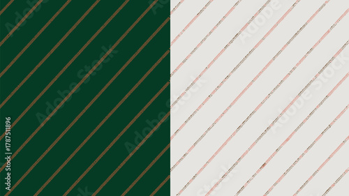 A split image showing green and white backgrounds with diagonal brown and pink stripes patterns repeated
