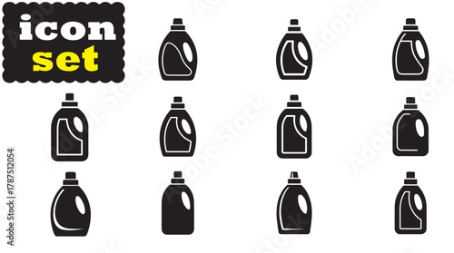 Laundry detergent bottle icon Set, Laundry detergent bottle solid vector