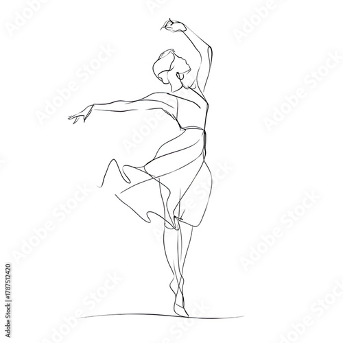 Elegant One Line Art Illustration of a Dancing Woman in Motion