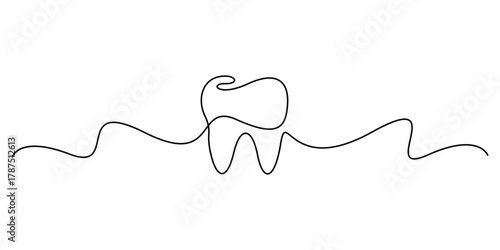 Human teeth continuous one line drawing. Single line art, minimalist style teeth care concept. Vector illustration