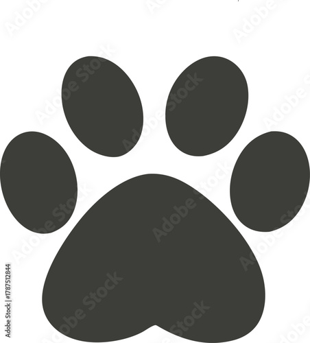 Simple dark grey paw print icon on a white background