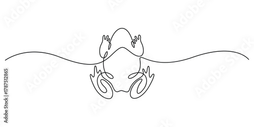 Frog in one continuous line drawing. Single line art, minimalist style animal vector. Graphic illustration