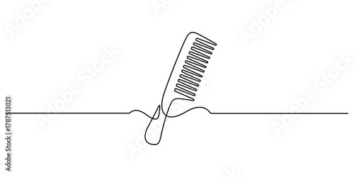 Comb continuous one line drawing. Minimalist single line art style comb icon vector illustration