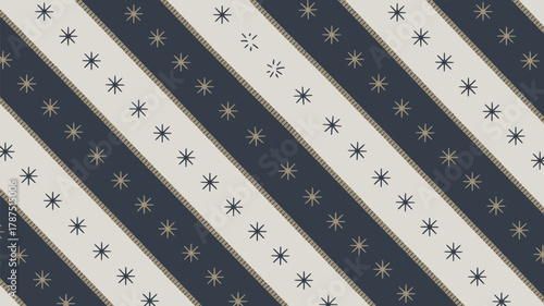 Diagonal stripes of navy and white with star patterns and textured borders repeating across the image