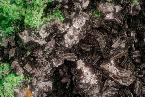 Macro: mineral uvarovite and clinochlore- Saranovskoe deposit. High magnification microphotography - scale of photography  3,7X.