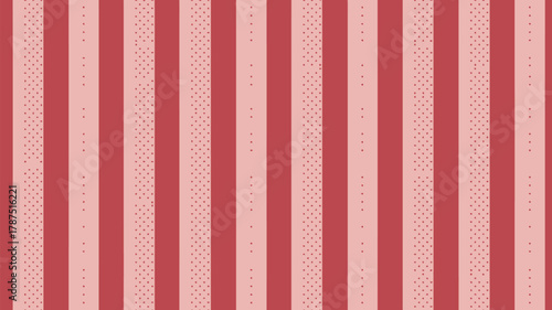 A repeating pattern of red and light pink stripes with small dots on the lighter pink stripes