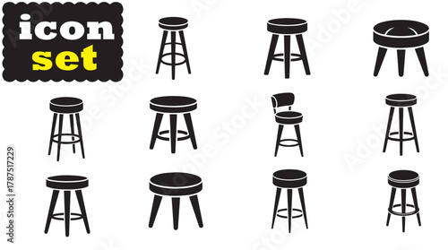 Retro stool icon Set, Retro stool solid vector